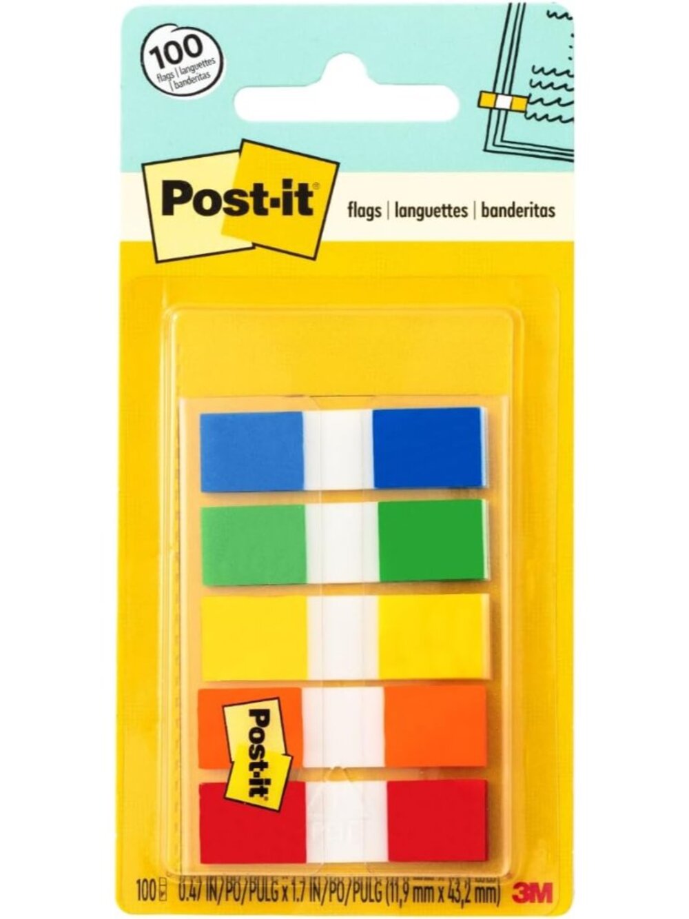 Flags To-Go, 1/2 x 1-3/4, 5-Standard Colors, 100 Flags/Pack 6835CF
